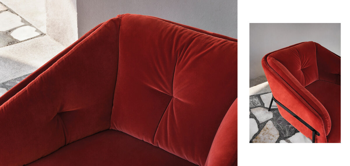 Fashion armchair by Nicoline Italia with elegant lines and metal frame, perfect for modern interiors in Royal Oak, Michigan.