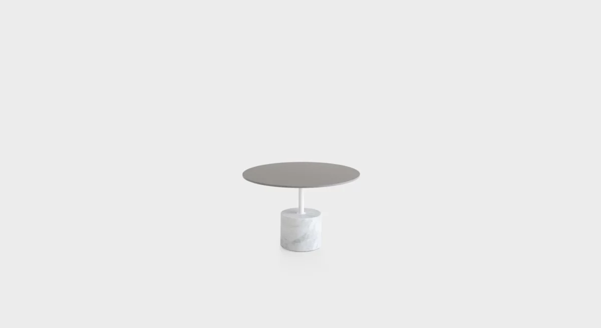 “Contemporary P382 occasional table by Lapalma, featuring a minimalist design with a white HPL Fenix® top and a cylindrical concrete base, ideal for modern interiors.”