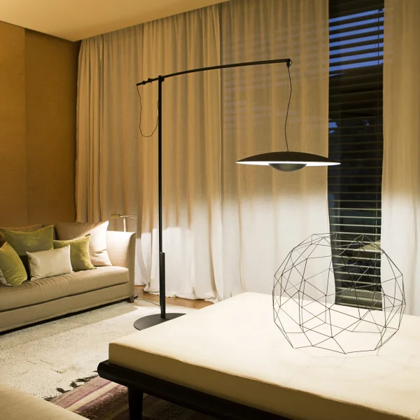 “Ginger by Marset floor lamp with minimalist layered wood design and diffused illumination”