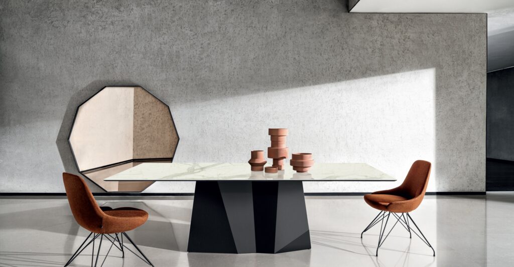 “Grandeod by Sovet – luxurious statement table with wide pedestal base and minimalist Italian design”
