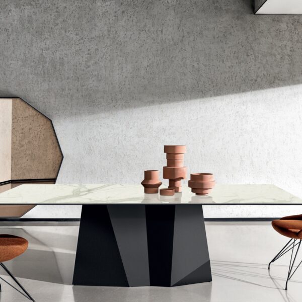 “Grandeod by Sovet – luxurious statement table with wide pedestal base and minimalist Italian design”