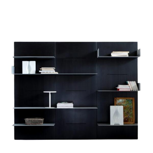 Modular wall-mounted shelving system with sleek steel design by Zeusnoto.