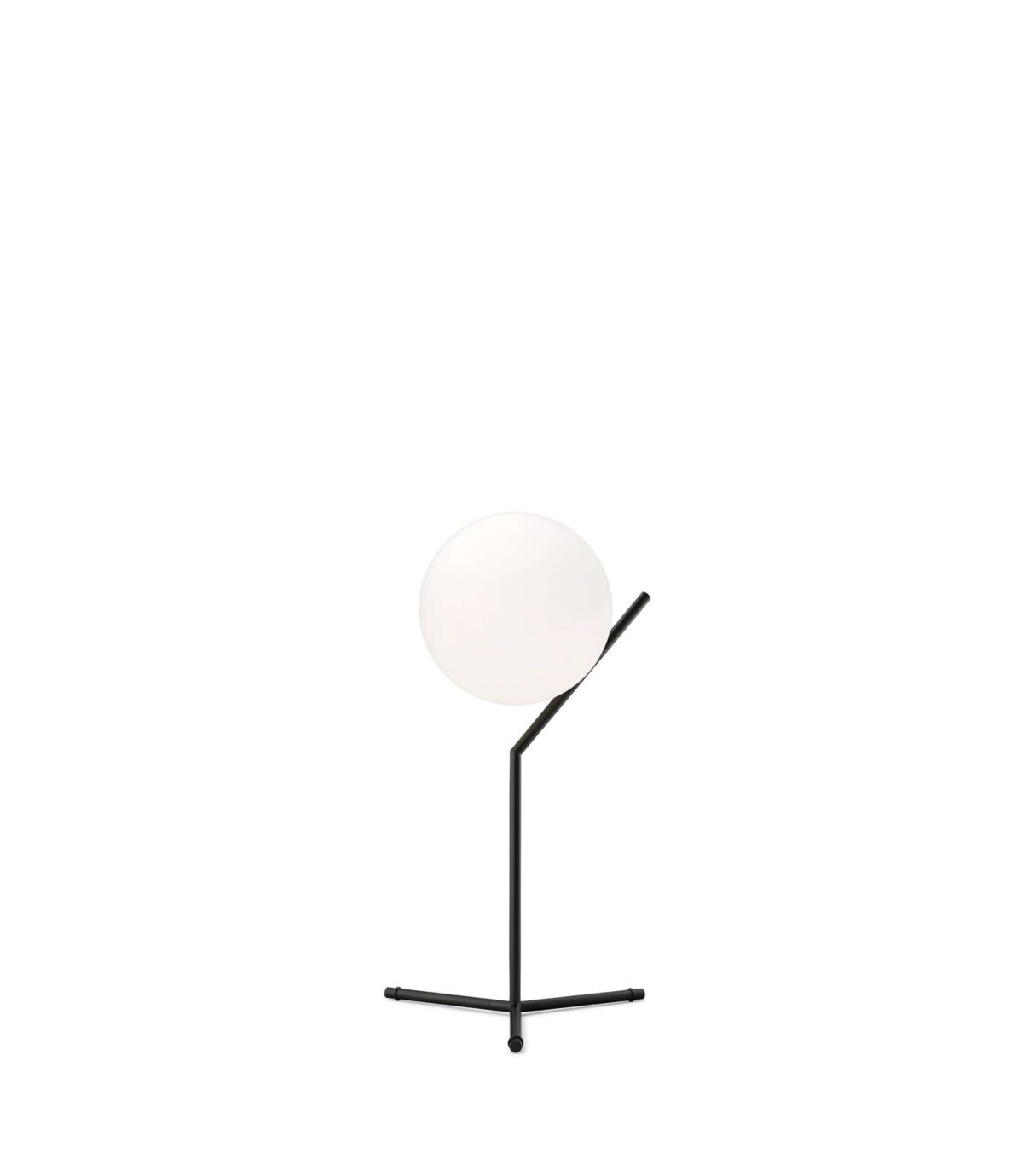 IC Lights T1 High by Flos, IC Lights T1 High Table Lamp by Flos with mouth-blown opaline glass globe balanced on a slender chrome frame, front view in a Royal Oak Michigan showroom