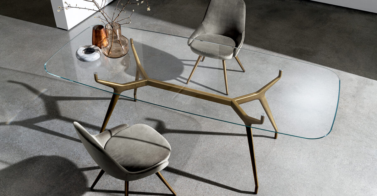 “The New Arkos Shaped 02 by Sovet – modern Italian dining table with asymmetric sculptural top and curved base”