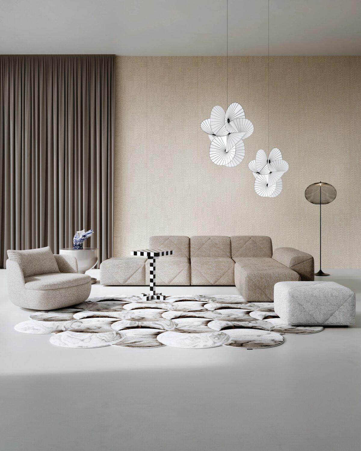 Timber Tones carpet by Moooi in Royal Oak Michigan showroom, modern contemporary Italian luxury flooring accessory by Italcasa.