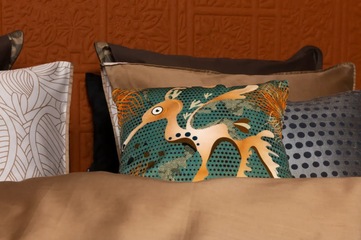 Blooming Seadragon decorative pillow by Moooi in Royal Oak Michigan showroom, modern contemporary Italian luxury accessory by Italcasa.
