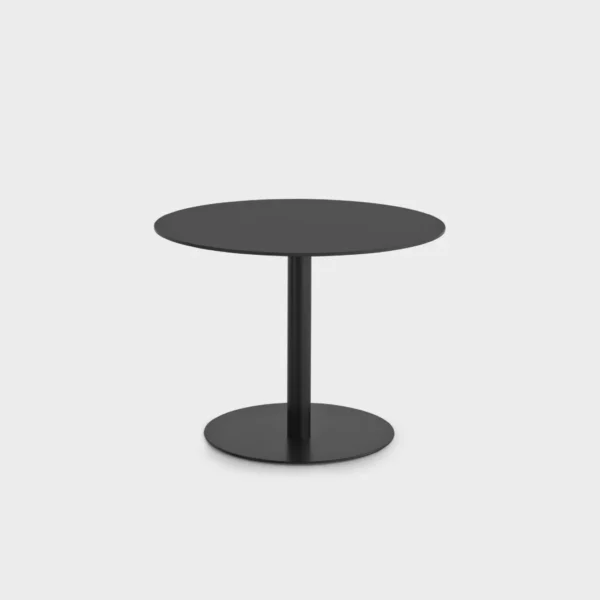 Lapalma RONDÒ 90 table with white HPL laminate top and matte chromed steel base, designed by Romano Marcato.