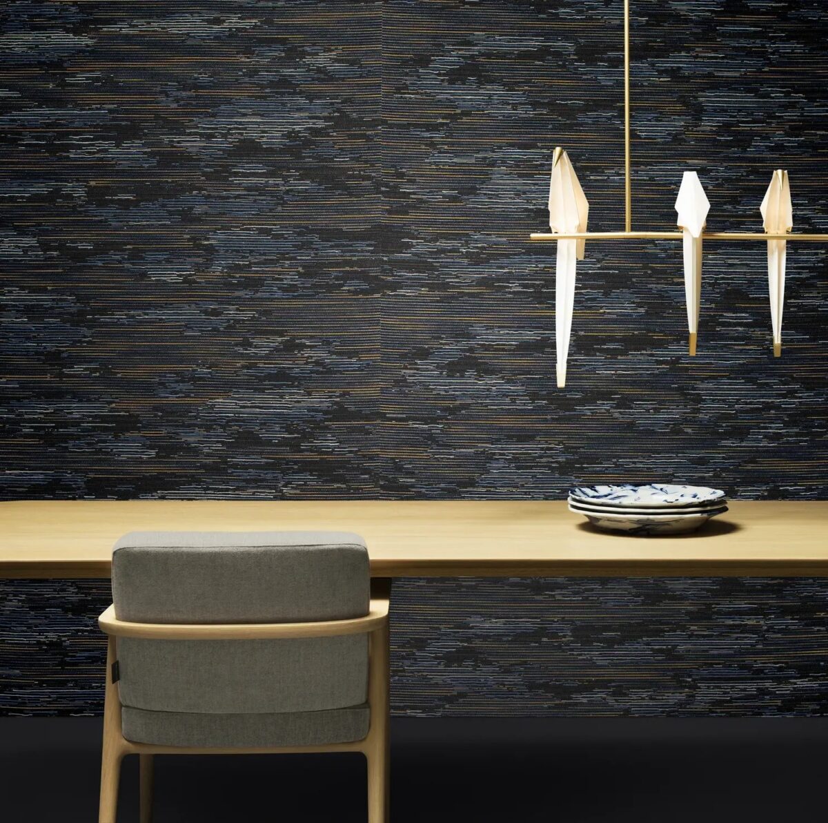 Luxury Italian Tie‑tami Wallcovering by Moooi showroom piece at Italcasa Design in Troy, Michigan