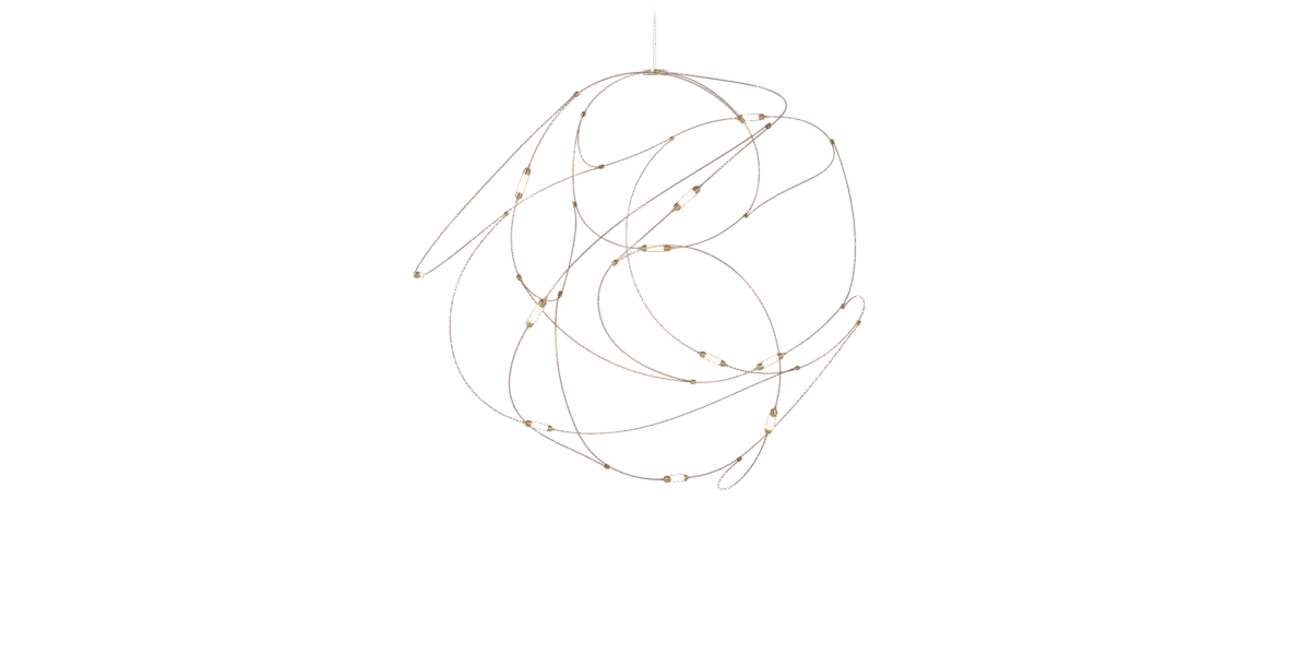"Overhead view of Flock of Light's LED light sources, arranged in a dynamic and organic pattern."