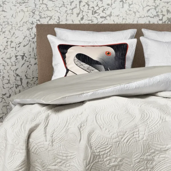 `Luxury embroidered Dodo Pavone Comforter by Moooi – modern Italian designer bedding – Royal Oak MI showroom`