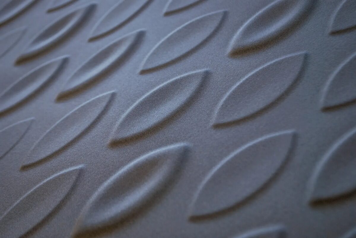 High-end Italian designer Flying Coral Fish wallcovering display in Troy, Michigan living room
