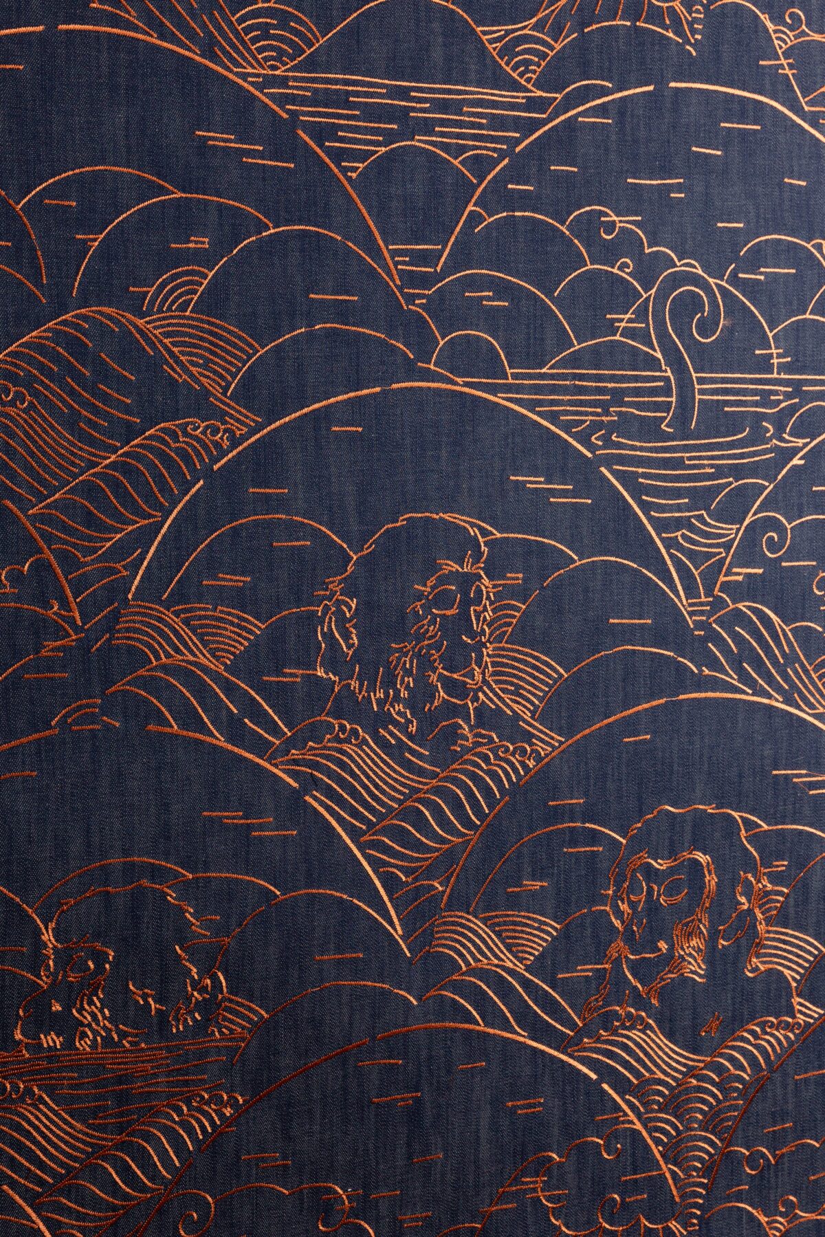 “Moooi Indigo Macaque wallcovering with artistic macaques in deep blue palette”