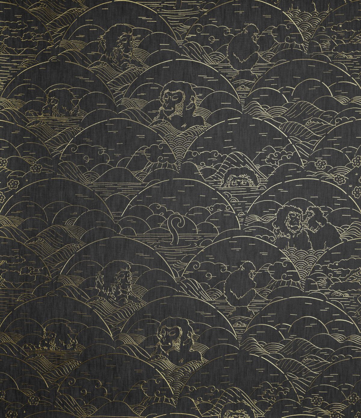 “Indigo Macaque Moooi wallcovering with tonal blue monkey print for modern interiors”