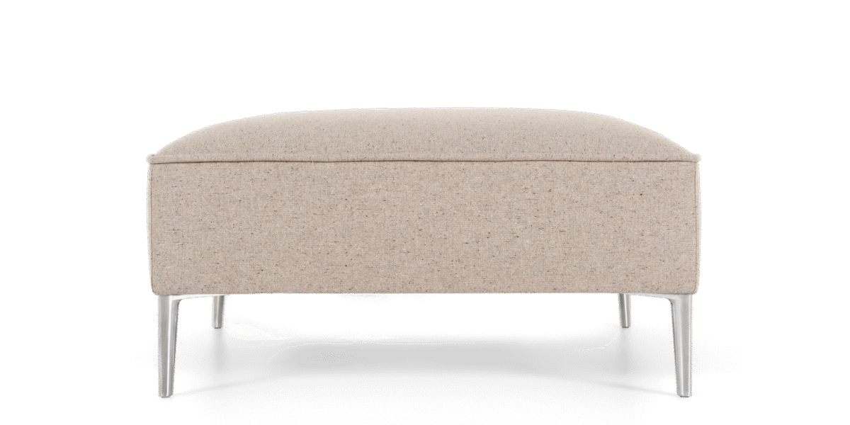 Sofa So Good Footstool by Moooi, designed by Marcel Wanders, featuring a sleek steel frame, foam on elastic straps, and polished aluminum feet. Available at Italcasa Design, Royal Oak, Michigan.