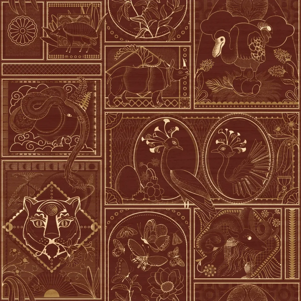 Golden Tiger Wallcovering Moooi decorative wallpaper featuring extinct animal design in Ebony