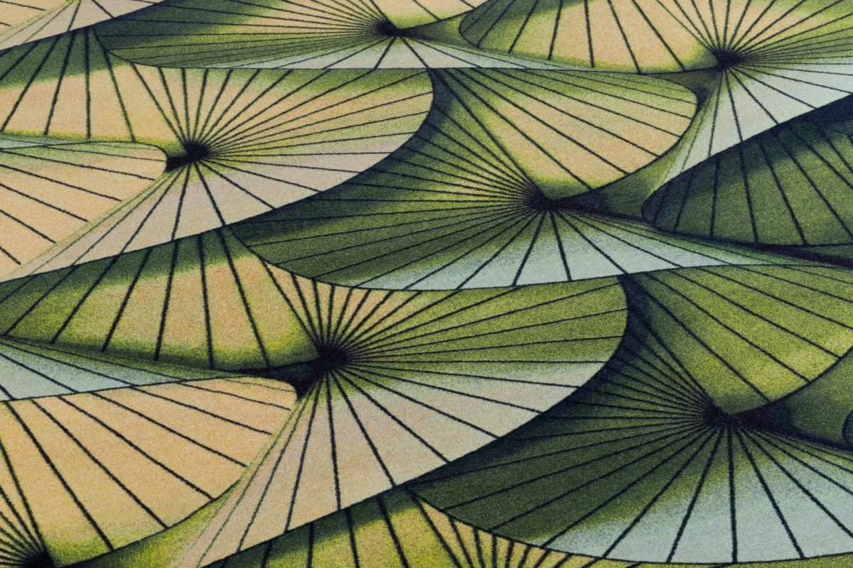 Serpentine Carpet Moooi modern wool rug with unique paper-folded look in Amber Red