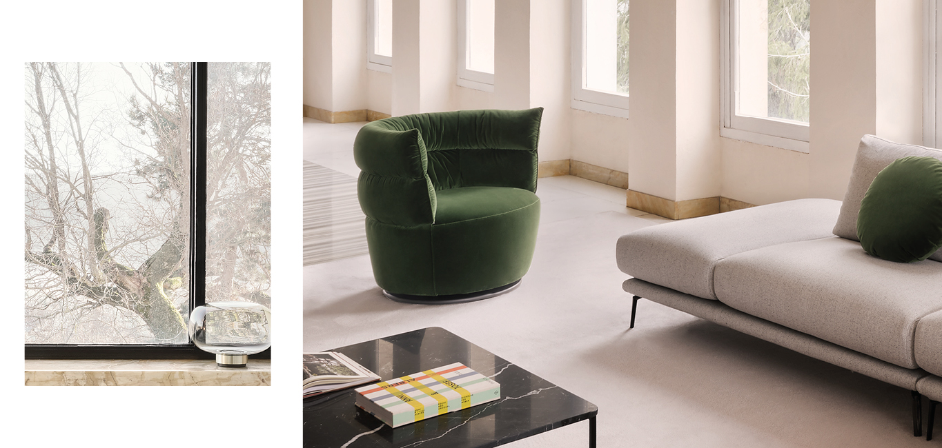 Julie armchair by Nicoline Italia with plush padding and elegant stitching, perfect for modern interiors in Royal Oak, Michigan.