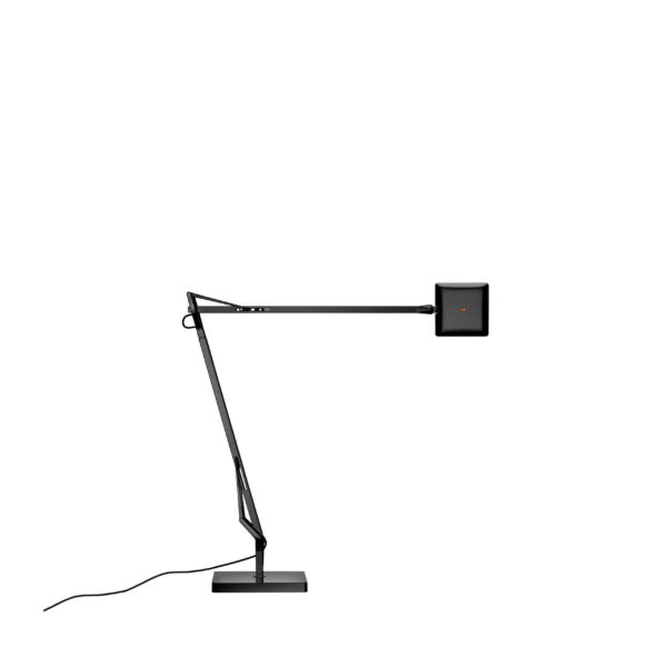 Kelvin Edge Base by Flos, Kelvin Edge Base lamp by Flos in slender matte‑black arm with flat-edge LED head, front view in a Royal Oak Michigan showroom