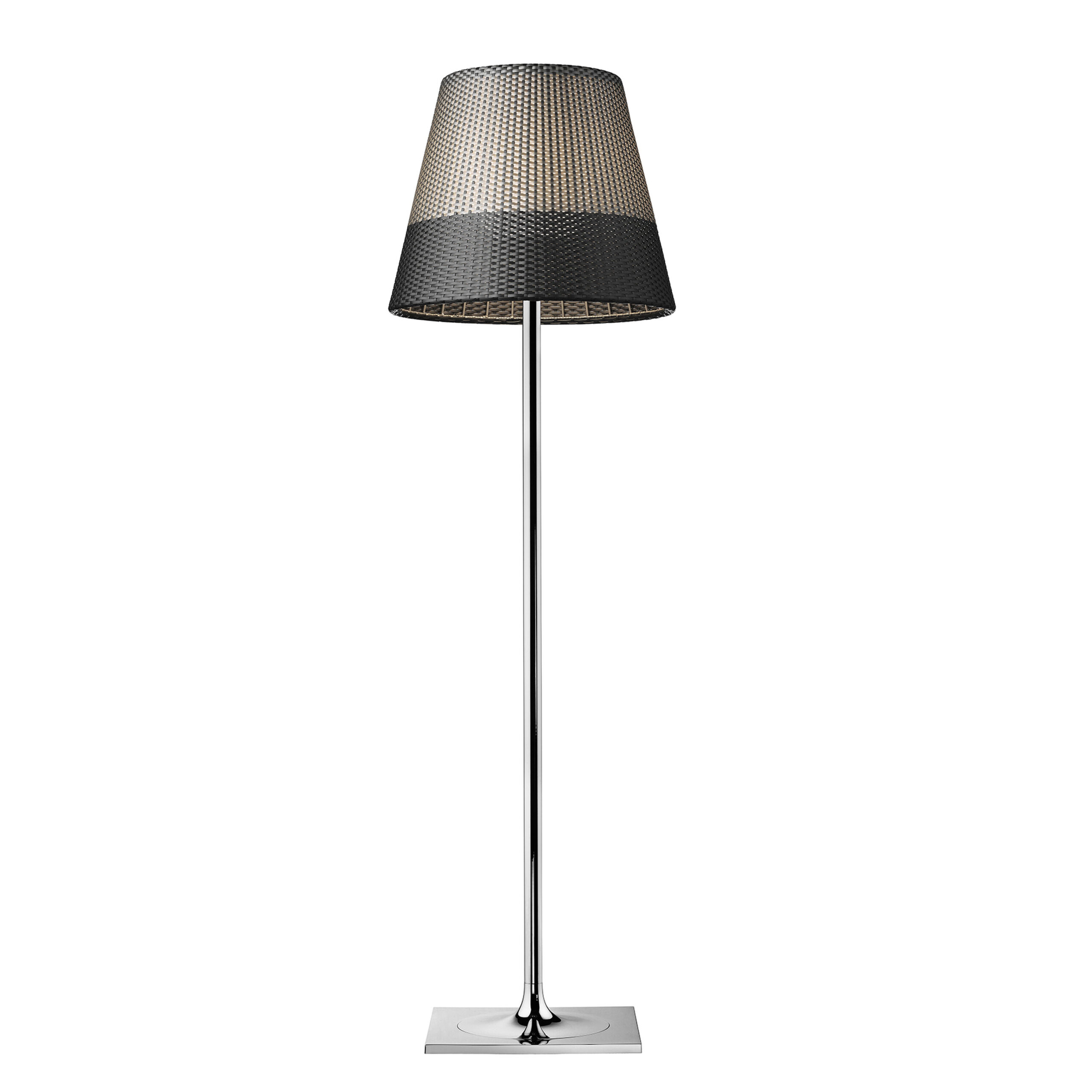 KTribe F3 Outdoor floor lamp by Flos featuring a flared Panama-style diffuser and elegant vertical stand.