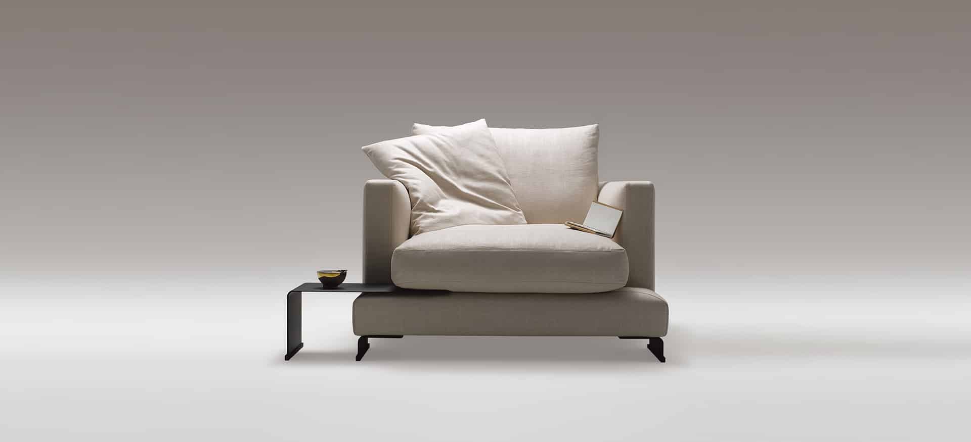 Deep-seated lounge chair with soft cushions
