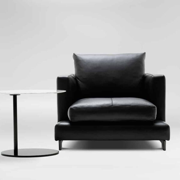 Compact lounge chair with plush cushions