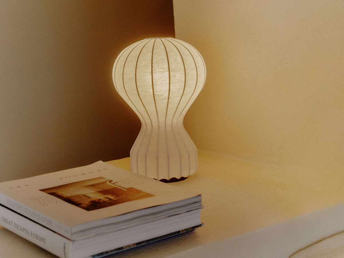 Gatto Piccolo Table Lamp by Flos side profile highlighting softly diffused light and slim cord in a Troy Michigan setting
