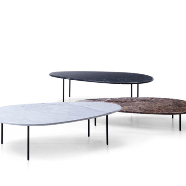 Lily Marble Coffee Table by Casamania & Horm – Designed by Marc Thorpe, this sculptural coffee table features a black-painted metal base supporting a marble top, inspired by the architecture of the water lily plant. Available in various marble finishes.