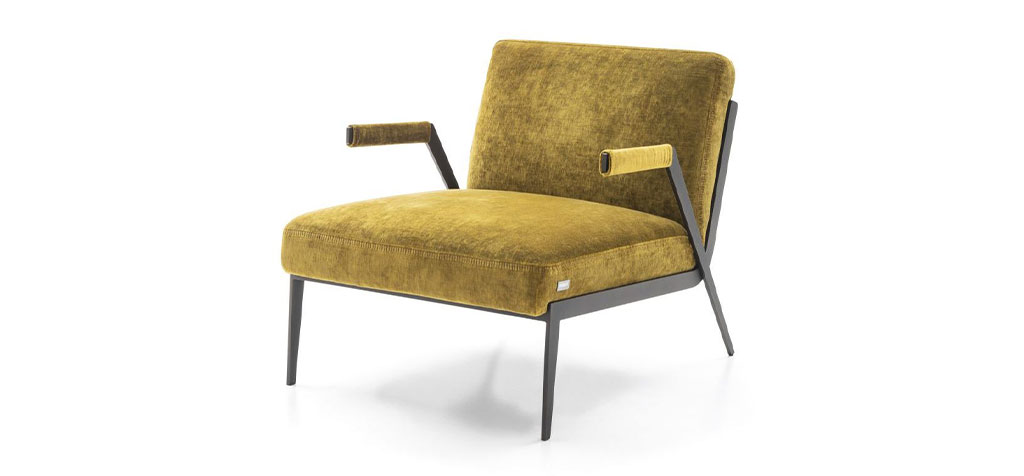 Lima armchair by Nicoline Italia with a sleek metal frame and plush seat, perfect for modern interiors in Royal Oak, Michigan.