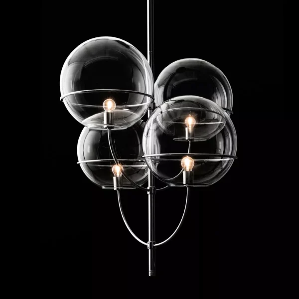 “Lyndon by Oluce modern Italian table lamp – elegant spherical glass diffuser with polished metal base and minimalist design”