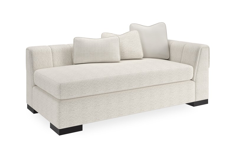 Edge RAF Loveseat by Caracole – Modern modular sectional piece with channel-quilted back, angular track arm, and Satin Ebony wood feet. Ideal for contemporary living rooms in Royal Oak, Michigan.