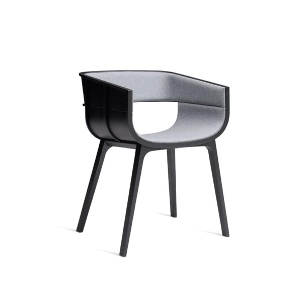 "Maritime Upholstered Chair by Casamania with a curved wooden frame and padded grey fabric seat."