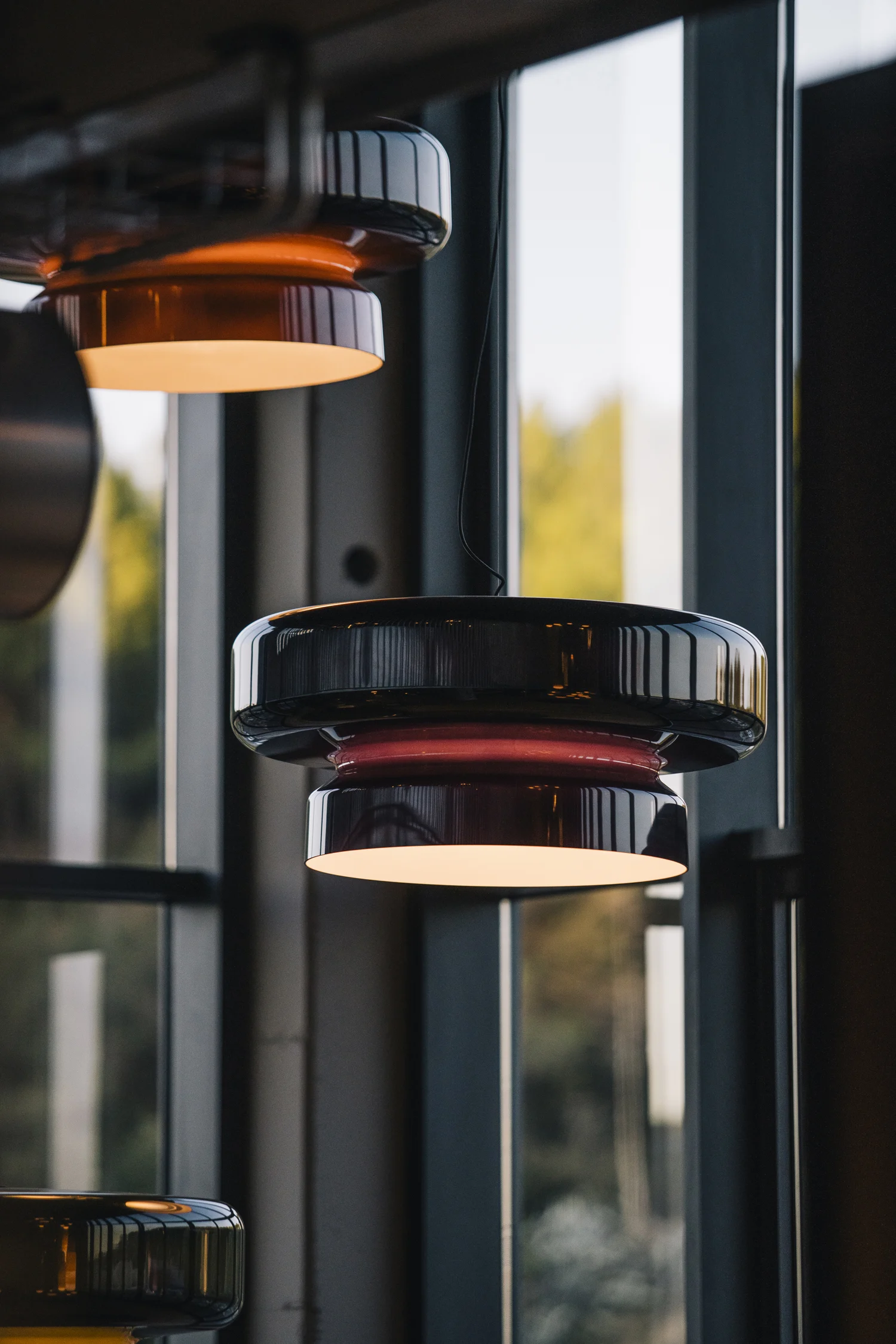 “Bohemia by Marset artistic hanging light – glossy colored exterior with white inner shade for clean, bright illumination”
