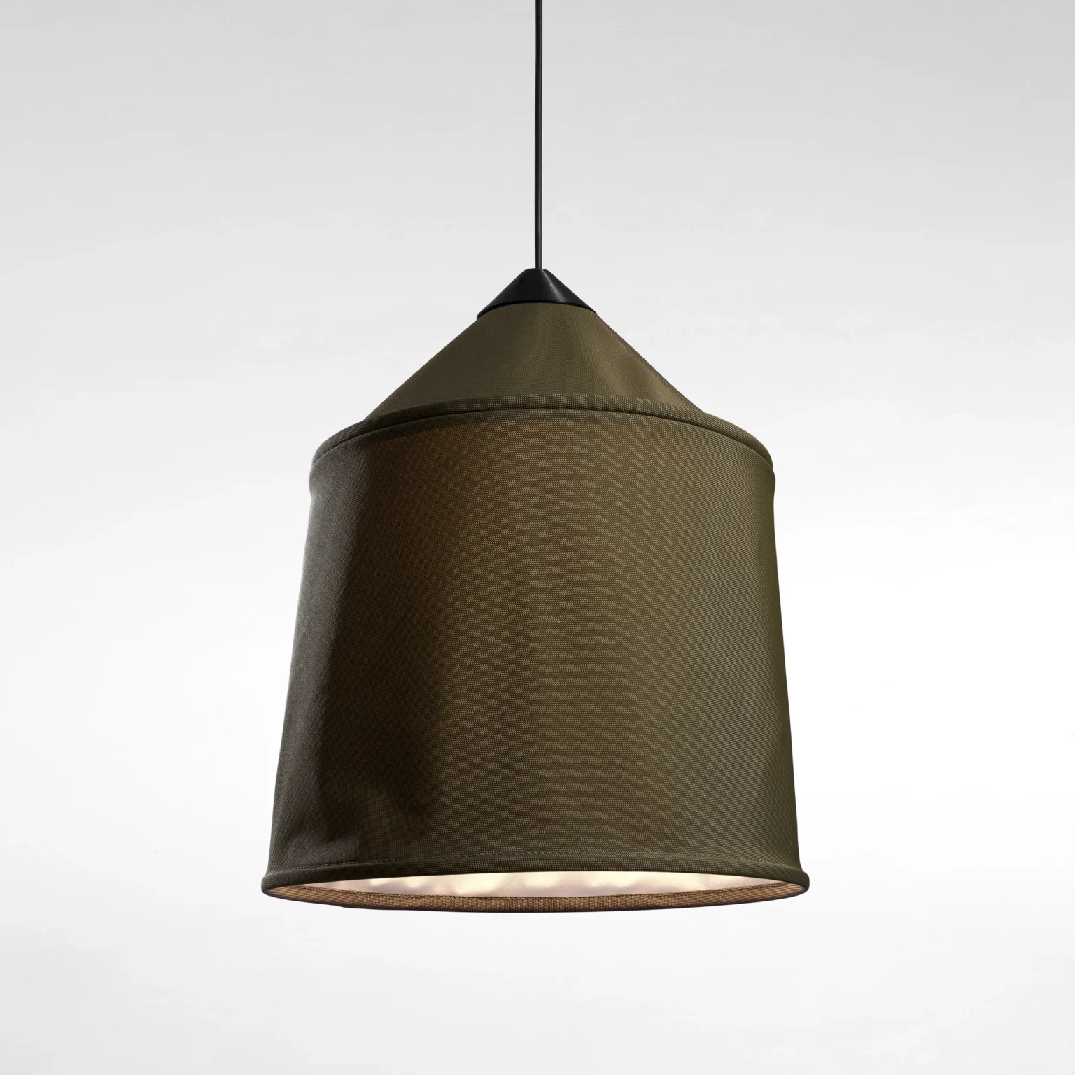 “Jaima by Marset designer pendant light demonstration – subtle fabric texture and ambient glow”