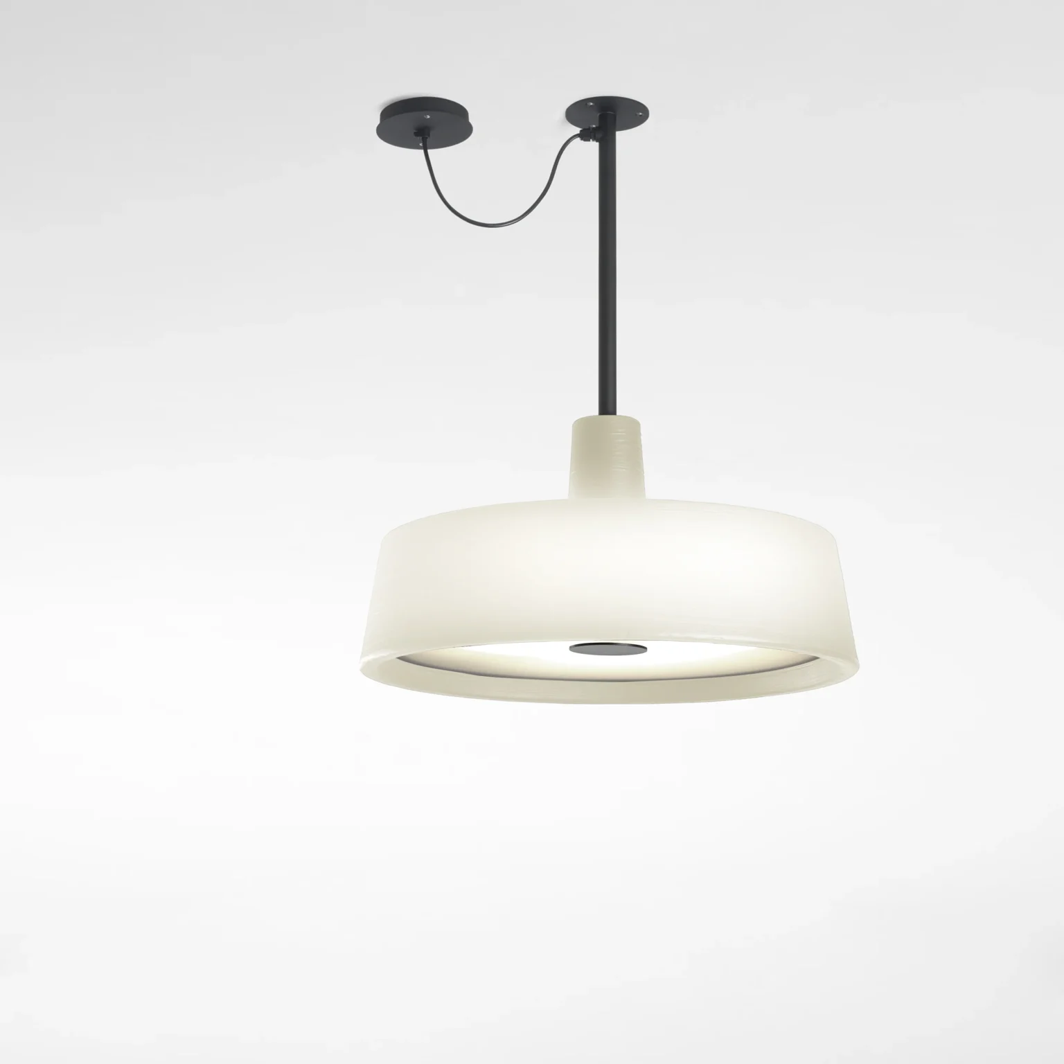 “Soho by Marset outdoor pendant light – industrial matte black dome with soft LED glow”