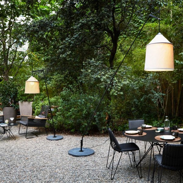 “Jaima by Marset elegant suspension lamp – fabric shade enhancing modern living spaces”