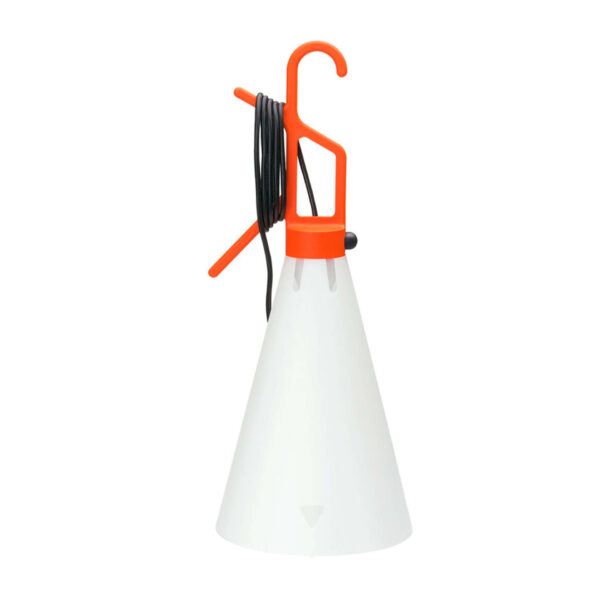 Mayday by Flos, Mayday Lamp by Flos in recycled opaline polypropylene with hook-handle and cord-winding feature, front view in a Royal Oak Michigan showroom