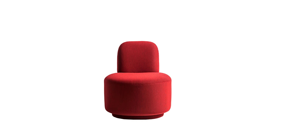 Mimi by Moroso in plush Italian velvet, front view in a Royal Oak Michigan showroom