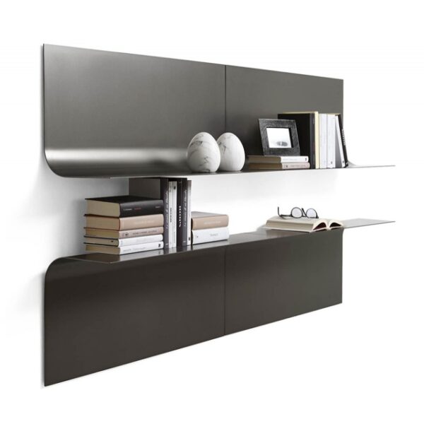 “BROWSE by Mogg modern Italian bookcase – open metal shelving with geometric asymmetrical design”