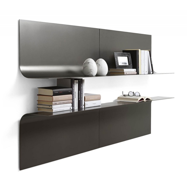 “BROWSE by Mogg modern Italian bookcase – open metal shelving with geometric asymmetrical design”