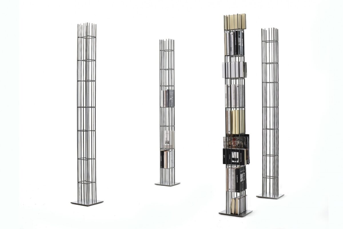 “Contemporary bookcase TOWER METRIC by Mogg – minimalist open-shelf tower with elegant linear design”