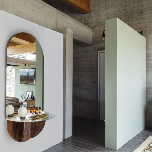 “LAUGH by Mogg – modern Italian wall mirror with whimsical smile-inspired design and artistic silhouette”