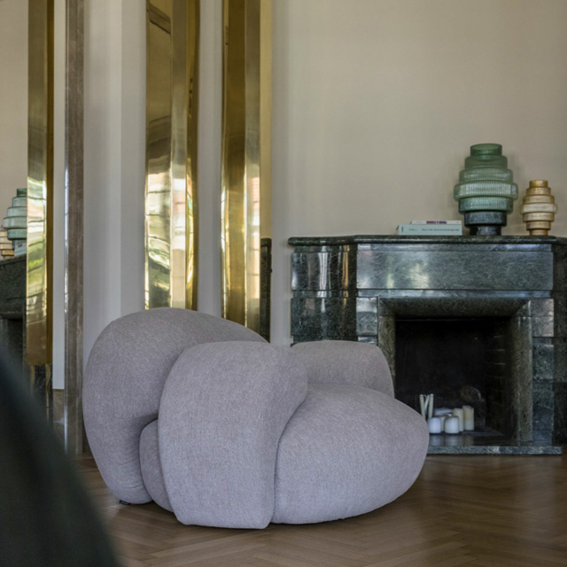 “MOCHI pouf by Mogg – compact and cozy upholstered stool with smooth curves and contemporary design”