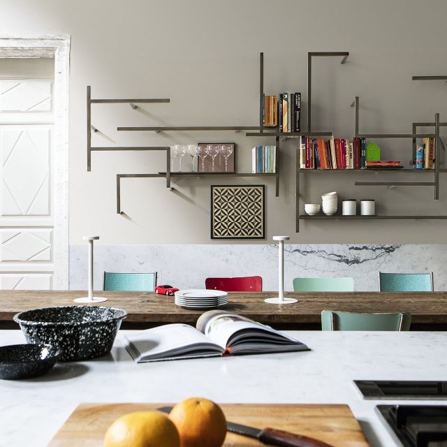 “ANTHOLOGY bookcase by Mogg – artistic wall shelving system with dynamic asymmetrical layout”