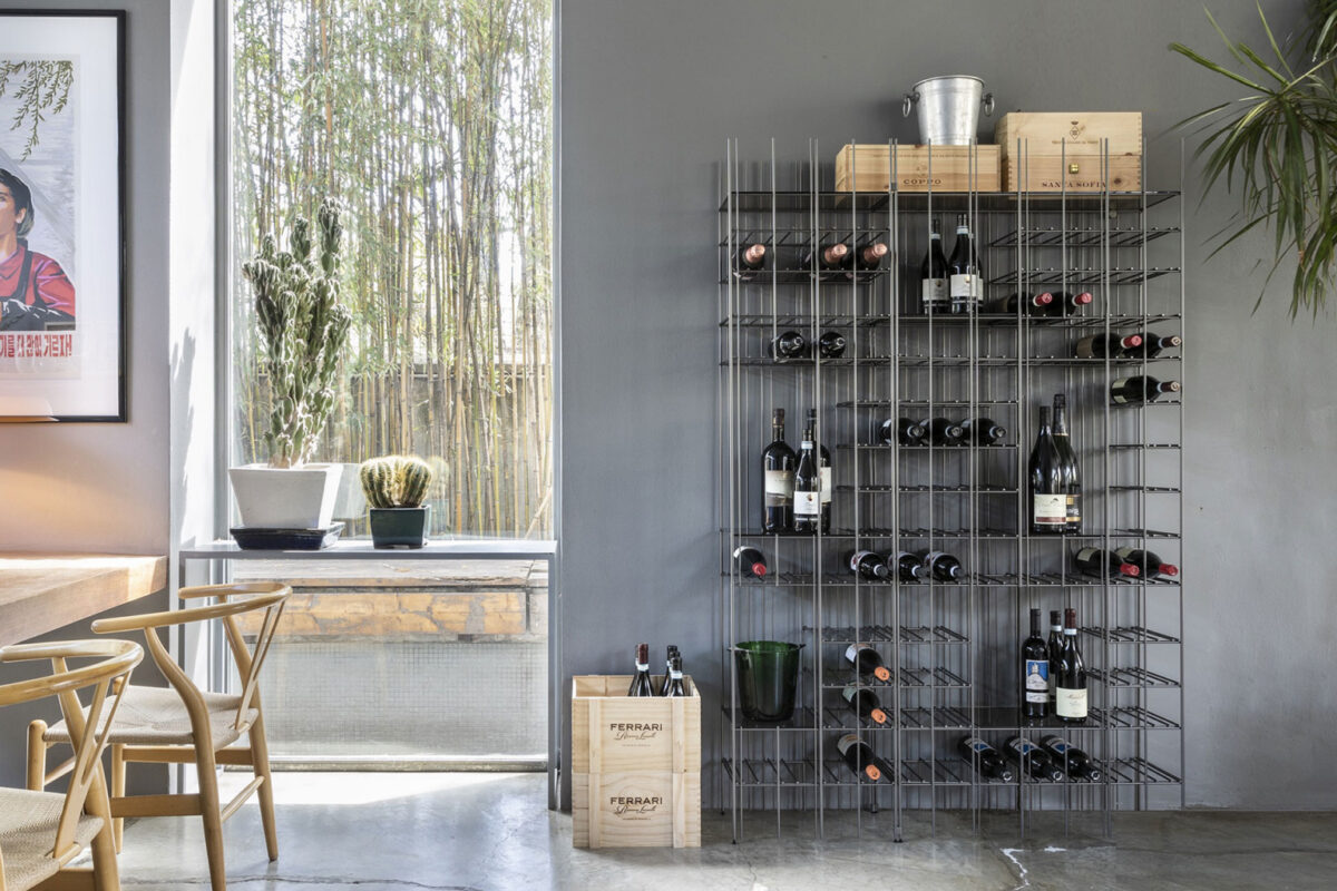 “WINE METRIC by Mogg designer wine storage – sculptural metal rack with industrial aesthetic”