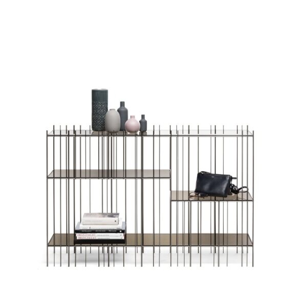 “Modern console table CONSOLE METRIC by Mogg – slim profile with graphic metal framework”