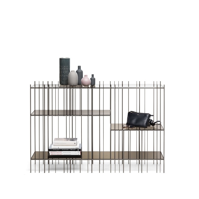 “Modern console table CONSOLE METRIC by Mogg – slim profile with graphic metal framework”