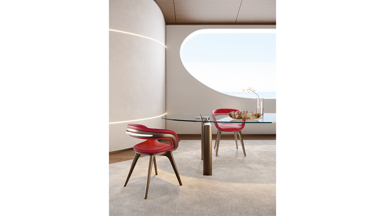 Modern Italian Nido Chair by Reflex Angelo in Royal Oak, MI – featuring a sculpted shell and legs in satin titanium finish, with leather upholstery and a polished steel handle by Pininfarina.