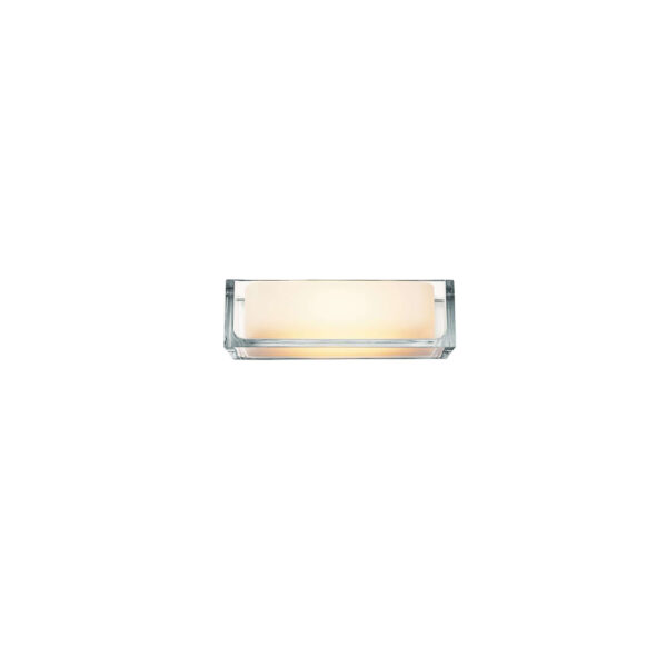 A contemporary Flos Ontherocks HL wall lamp, featuring a rectangular transparent glass body with an internal frosted opal glass diffuser, providing multifaceted illumination.