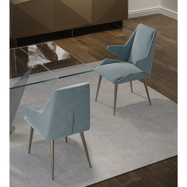 Modern Origami Sedia dining chair by Reflex Angelo in Royal Oak, MI – featuring a sculpted wooden frame, padded seat and backrest, and Beluga oak legs with a titanium finish.