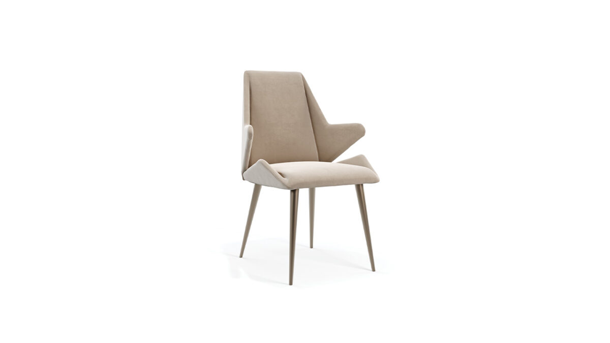 High-end Origami Sedia dining chair by Reflex Angelo in Troy, MI – showcasing a wooden frame, padded seat and backrest, and Beluga oak legs with a bronze finish.